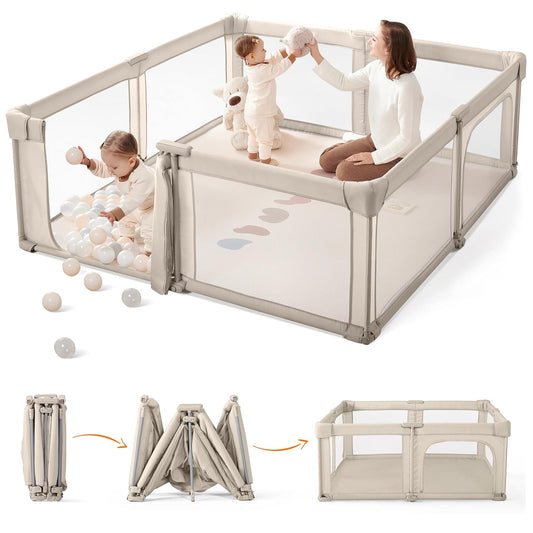 SweeBy Foldable Playpen, 59x59 Inch with Baby Gate