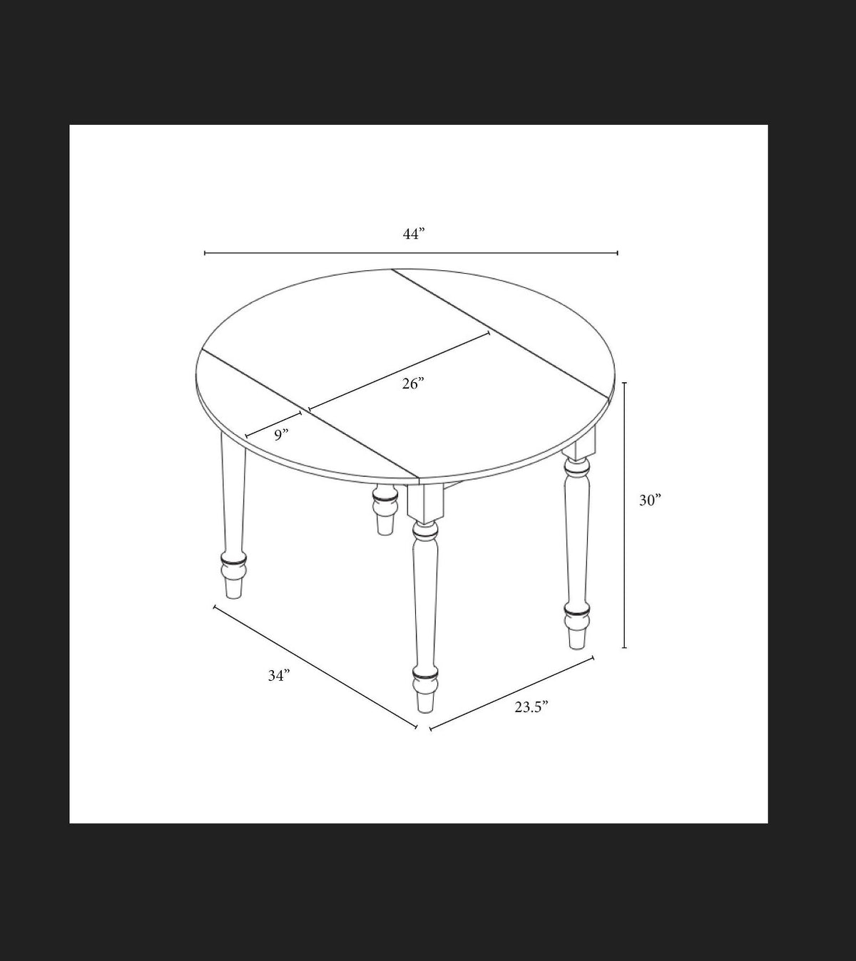 44 Inch Vintage Windsor Drop Leaf Round Dining Table Aged Oak (New in Box)