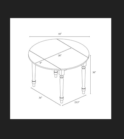 44 Inch Vintage Windsor Drop Leaf Round Dining Table Aged Oak (New in Box)