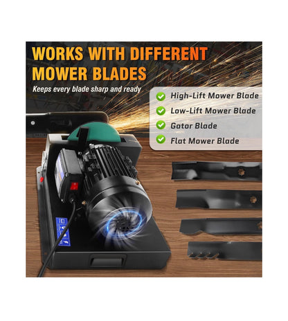 Lawn Mower Blade Sharpener 2/3 HP 550W, 20 Sandpapers 60&180 Grit Lawnmower Blade Sharpener with 7 Inch Grinding Wheel Blades Grinder Blade Sharpening Machine for High/Low Lift, Gator & Flat Blade