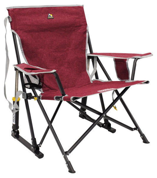 GCI Outdoor Kickback Rocker Camping Chair Portable Folding Rocking Chair with Durable Armrests, Drink Holder & relaxed Lowered Seat for Comfort (Red) (New in Box)