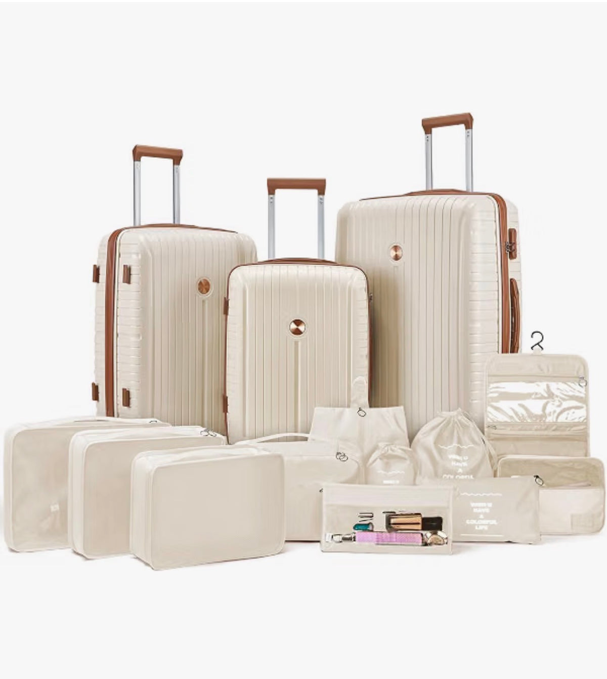 Joyway Luggage Sets 10 Piece PP Hardshell Carry on Suitcase, Travel Lightweight Carry-on with Double Spinner Wheels and TSA Lock (Beige Brown) (New in Box)