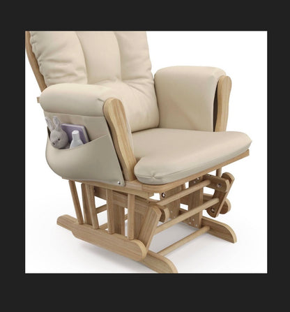 Storkcraft Hoop Glider Nursery Rocking Chair and Ottoman Frame/Beige Fabric; Wood Composite Frame, Tufted, Removable Cushions, Storage Compartment (New in Box) (Assembly Required)