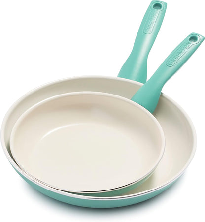 GreenPan Rio Healthy Ceramic Nonstick 8" and 10" Frying Pan Skillet Set, PFAS-Free, Dishwasher Safe, Turquoise