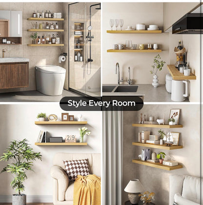 Oak Floating Shelves for Wall - Set of (3) 24 inch