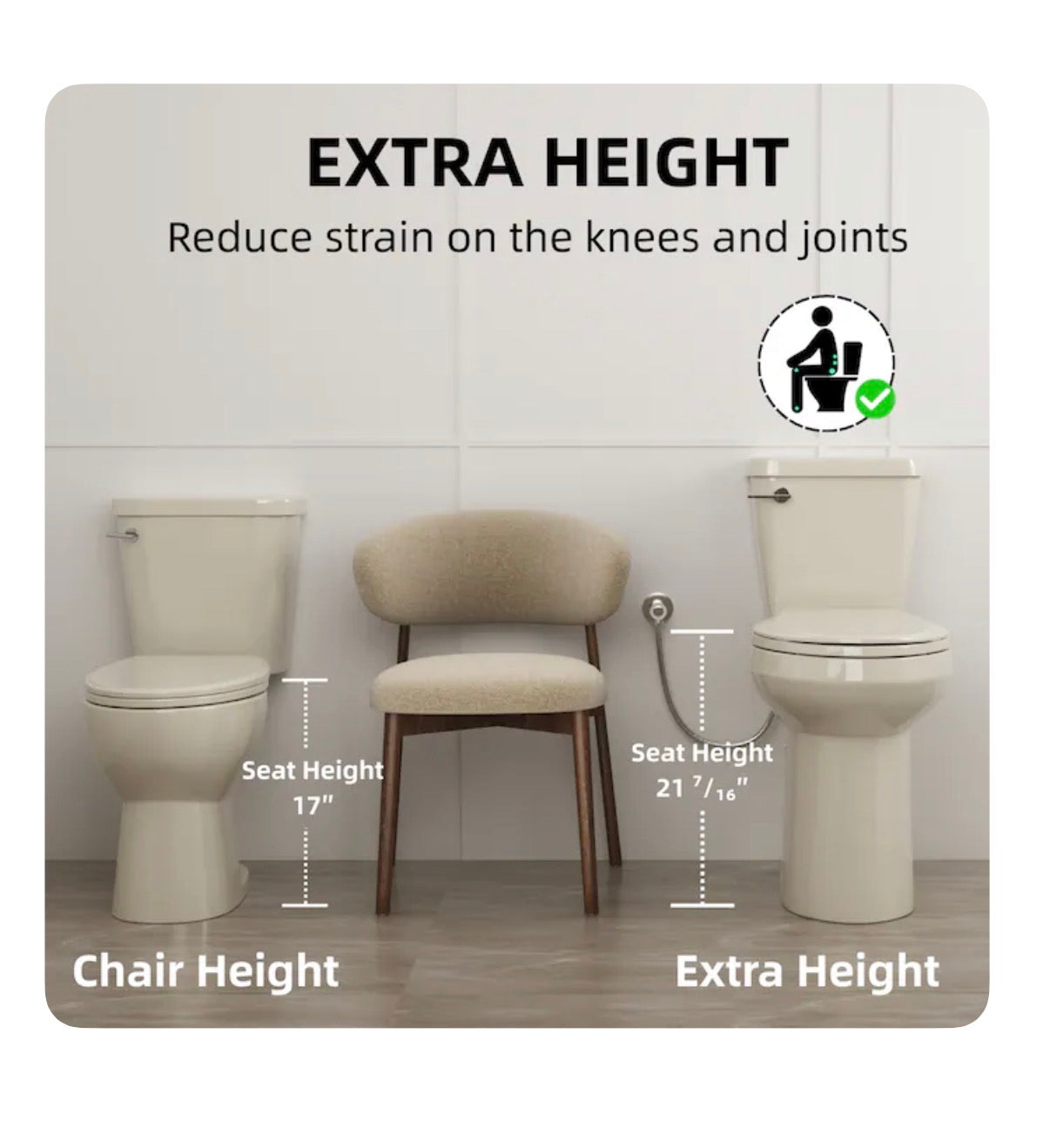 XH Bone 21 Inch Elongated Extra Tall 12 Inch Rough In 1.28 GPF Soft Close 2 Piece Toilet (New in Box)