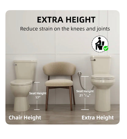 XH Bone 21 Inch Elongated Extra Tall 12 Inch Rough In 1.28 GPF Soft Close 2 Piece Toilet (New in Box)