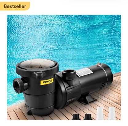 VEVOR Swimming Pool Pump, 1.5 HP 115 V, 1100 W Single Speed Pumps for Above Ground Pool w/Strainer Basket, 5280 GPH Max. Flow, Certification of ETL for Security