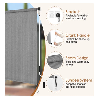 LUCKUP Outdoor Sunshade Roller Shades 5 ft Wide X 6 ft Height Roll Up Exterior Patio Shade Blinds Privacy Screen with 90 Percent UV Protection Shade for Cloth for Pergola Porch Gazebo Balcony (Grey) (New in Box)