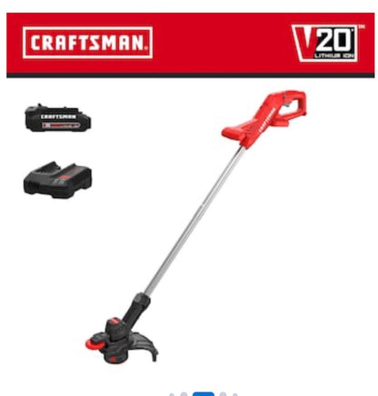 Craftsman 20 Volt Max 10 Inch Straight Shaft Battery String Trimmer Edger Conversion Capable 1.5 Ah (Battery and Charger Included) (New in Box)