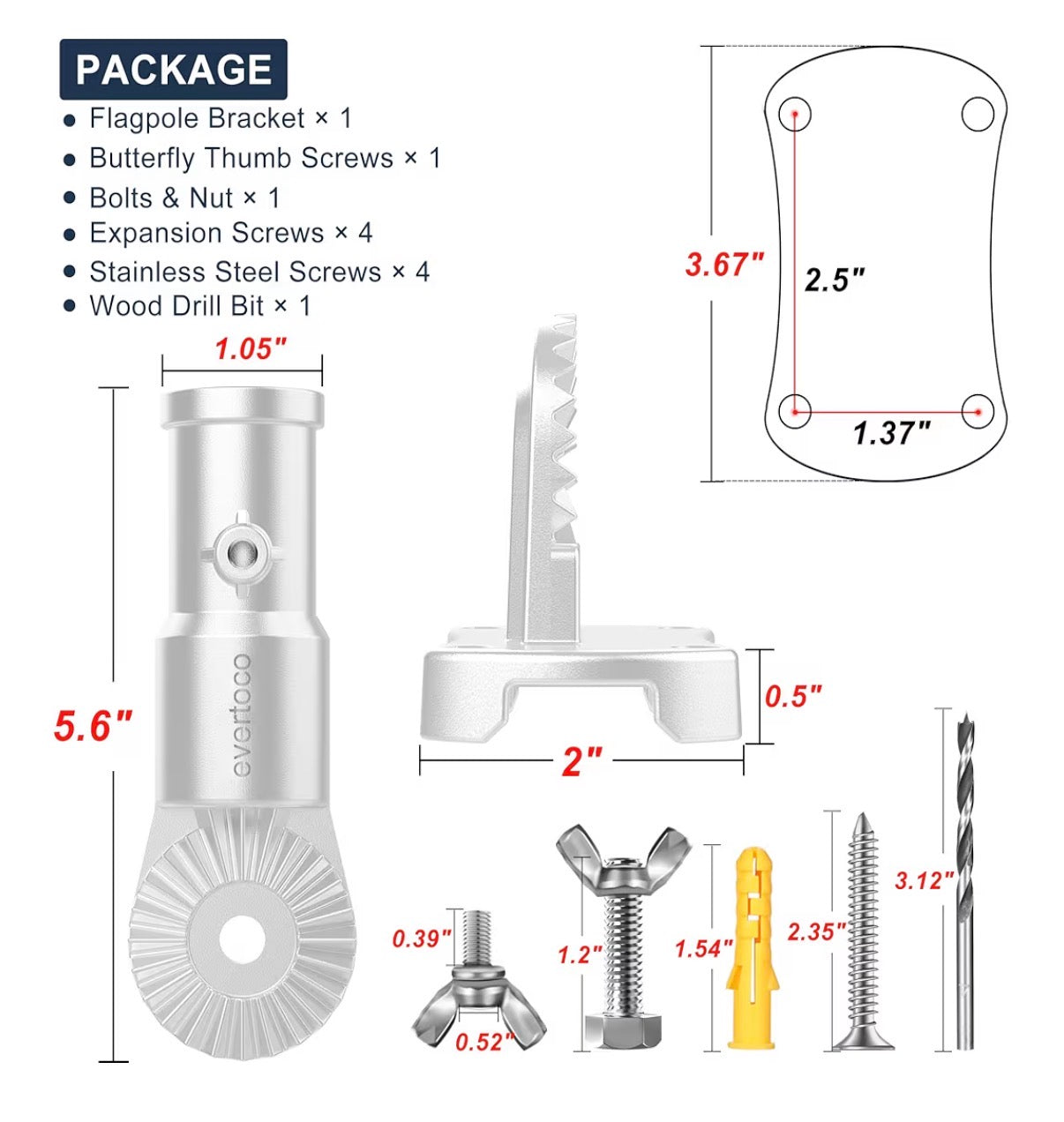 Heavy Duty T304 Stainless Steel Flag Pole Bracket 180 Degrees Adjustable Flag Pole Holder for House with 2 Installation Methods, Flag Mount for 1 Inch Diameter Pole, Wind Resistant & Rust Free (White) (New in Box)