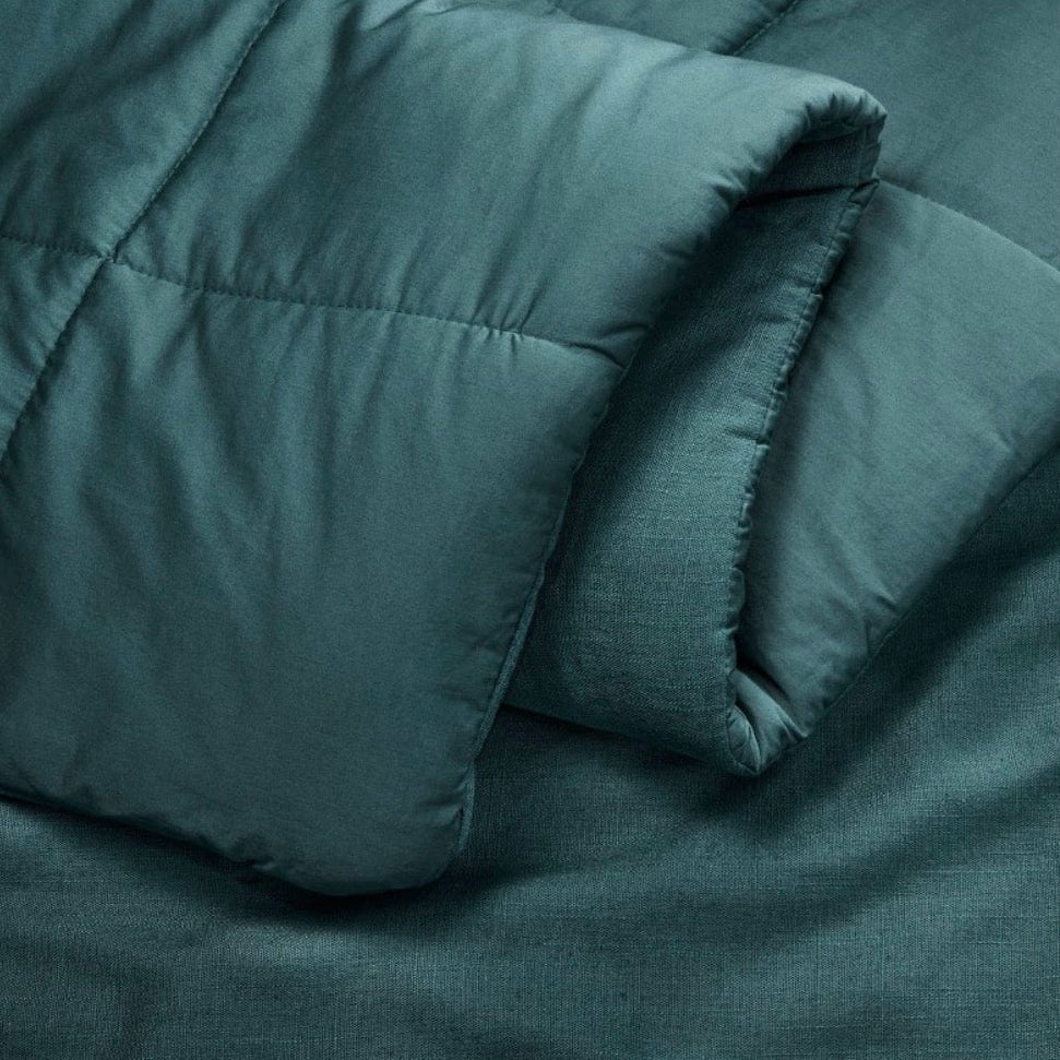 King/California King Heavyweight Linen Blend Comforter & Shame Set Dark Teal Blue - Casaluna Woven Rayon, Zipper Closure (New in Package)