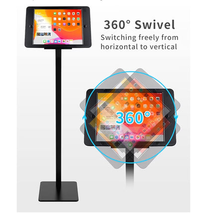 Anti-Theft Security Kiosk POS Floor Stand Holder Enclosure for 10.2" 2020 iPad 8th Gen & 2019 iPad 7th Gen, Flip & 360° Swivel Design