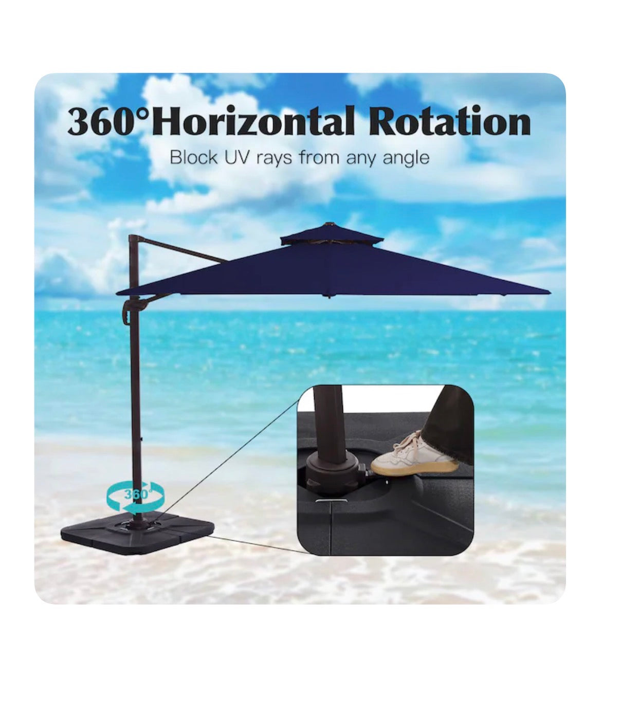 11 Ft. Aluminum Crank Cantilever patio Umbrella with Base (Navy) (New)
