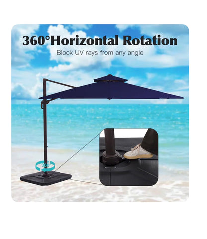 11 Ft. Aluminum Crank Cantilever patio Umbrella with Base (Navy) (New)