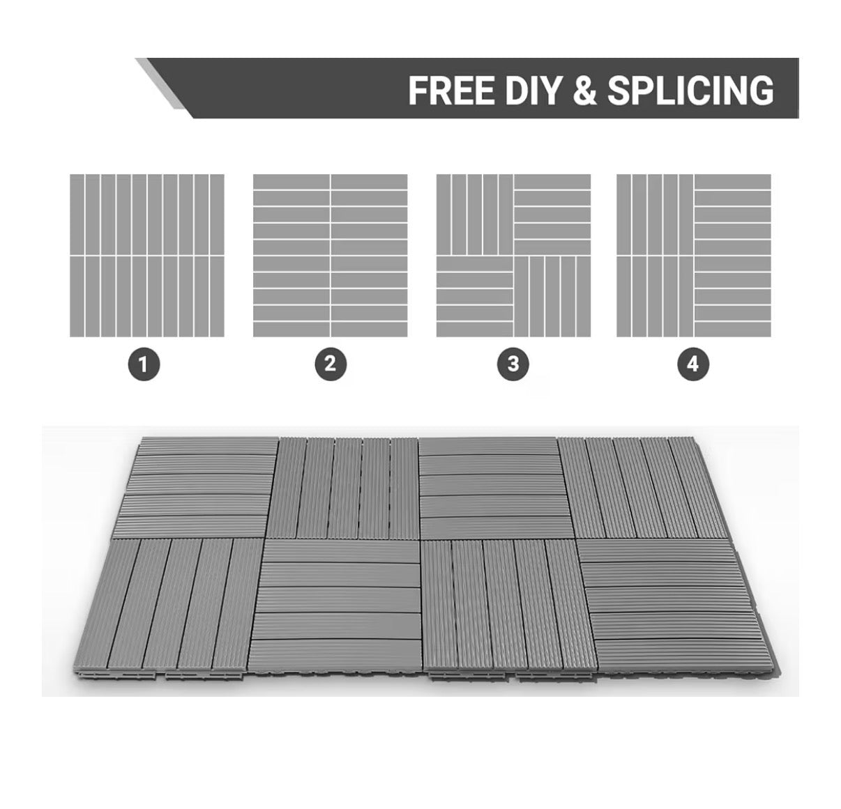 Prime Zone 54 Pieces Plastic Interlocking Patio Deck Tiles 12 Inches X 12 Inches Anti-Slip Waterproof Outdoor Flooring Decor, Floor Decking for Balcony, Backyard, Garden & Poolside, All Weather Use (Gray) (New in Box)