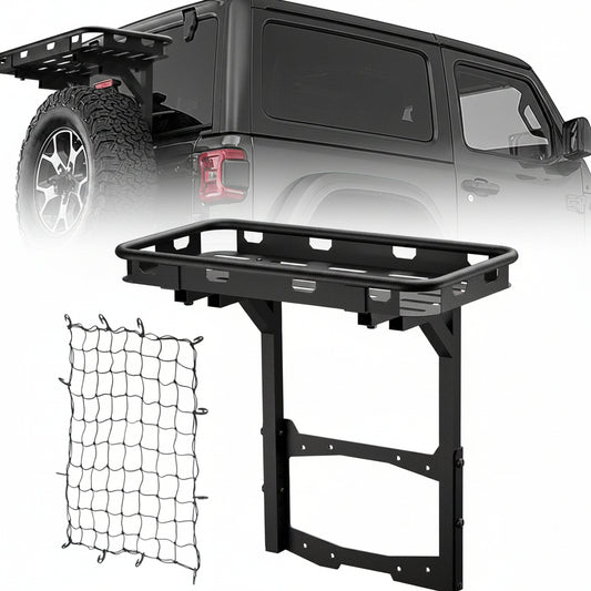 (New)  EYOUHZ for Wrangler JL Spare Tire Cargo Rack Rear Luggage Basket on OE Tailgate