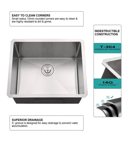 24 Inch Laundry Sink with Faucet Combo 24"X19"X13" Inch Stainless Steel Utility Sink 16 Gauge Laundry Room Sink Single Bowl Deep kitchen Sink Outdoor with Faucet Combo