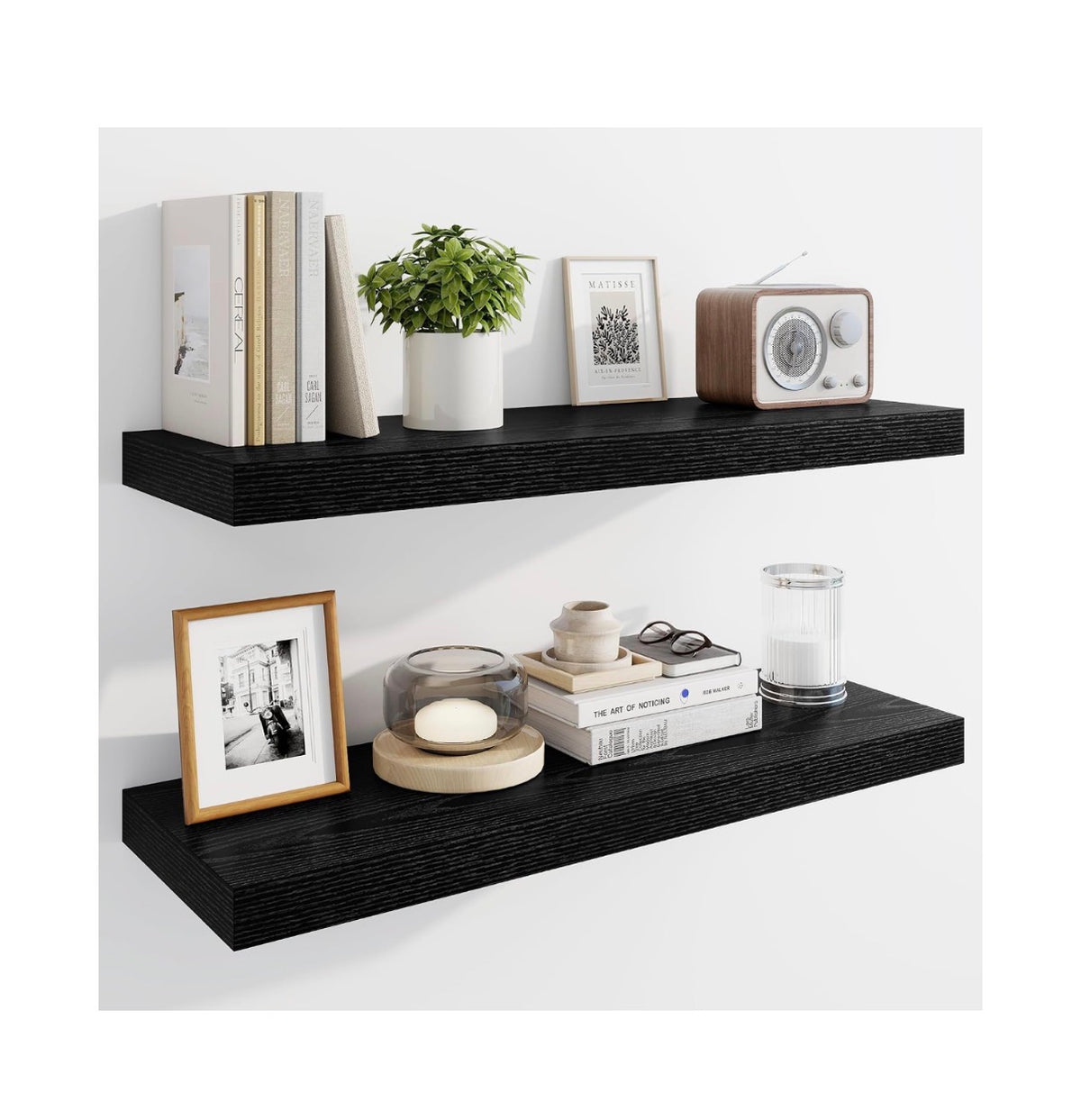 Marsmiles 30 Inch Floating Shelves for Wall, Wooden Shelves with Invisible Brackets Set of Two, Rustic Farmhouse Wall Mounted Shelf for Kitchen Bathroom Living Room, Study (Black) (New in Box)