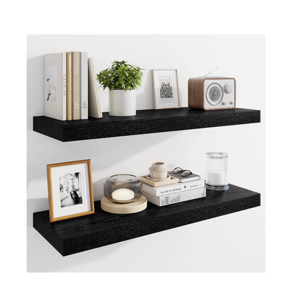 Marsmiles 30 Inch Floating Shelves for Wall, Wooden Shelves with Invisible Brackets Set of Two, Rustic Farmhouse Wall Mounted Shelf for Kitchen Bathroom Living Room, Study (Black) (New in Box)