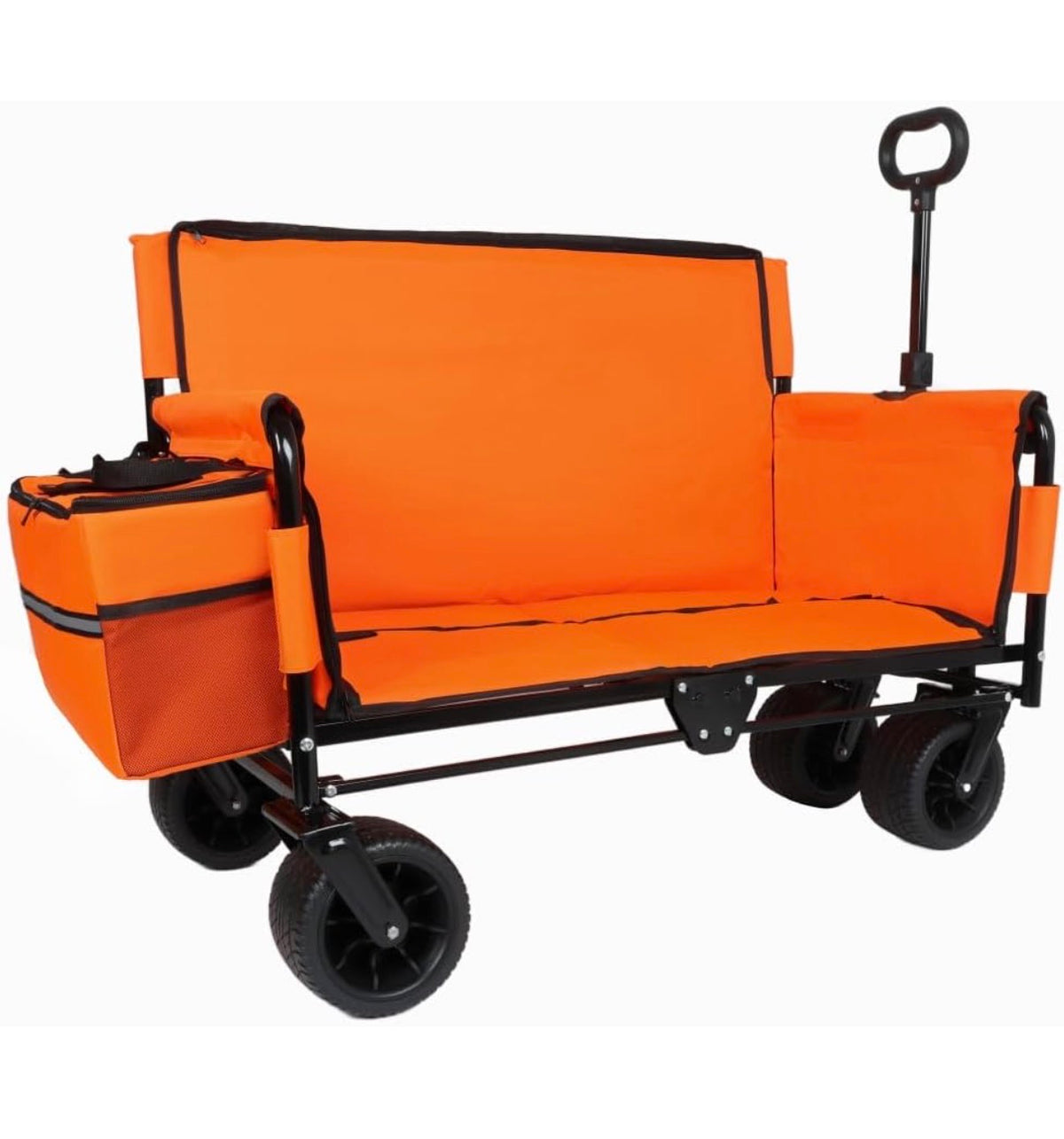 3-in-1 Folding Wagon Cart with Bench Seat, 500 lbs Capacity Heavy Duty Utility Wagon for Camping, Beach, All Terrain 180L Storage (Orange) (New in Box)