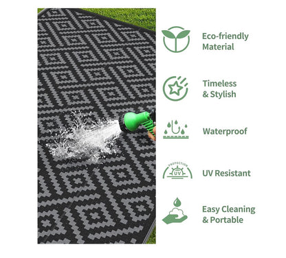GENIMO Outdoor Rug, Waterproof Plastic Rugs 10 Ft. X 20 Ft. for Camping (Black/Gray) (New in Package)