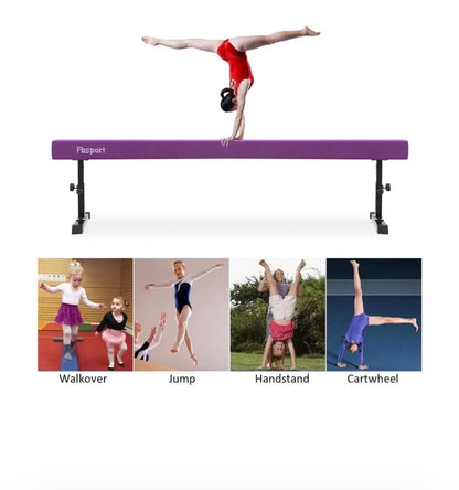 FBSPORT 8 Ft. Adjustable Balance Beam, High and Low Floor Beam Gymnastics Equipment for Kids/Adult, Gymnastics Beam for Training, Practice, Physical Therapy Professional Home Training with Legs (Purple) (Good Used Condition)