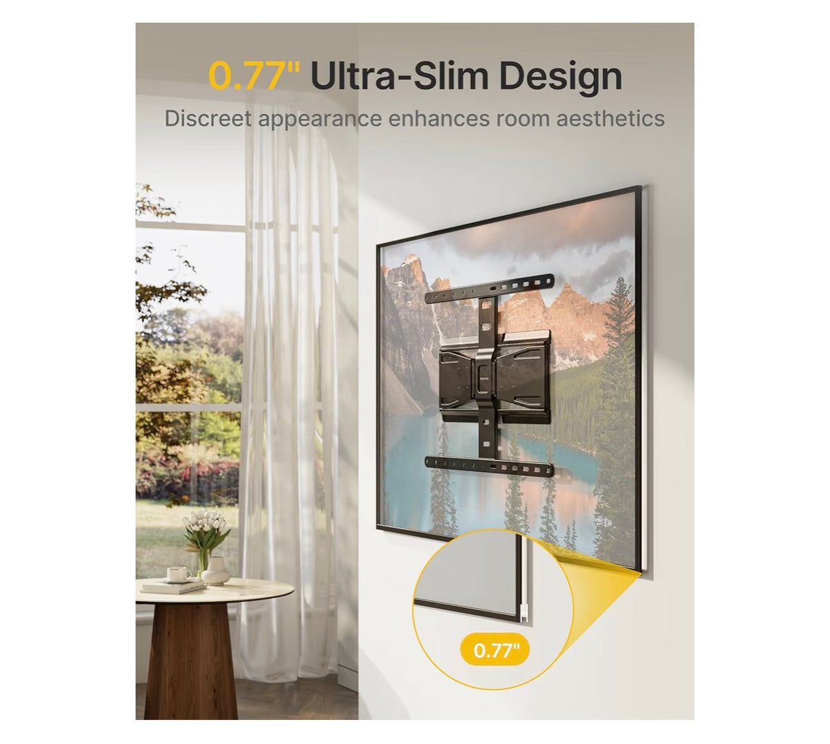 monTEK 0.77 Inch Ultra Slim Full Motion TV Wall Mount for 43-90 Inch TVs Low Profile TV Bracket, Holds 143 lbs, Swivel/Tilt/Level, Articulating Dual Arms, Max VESA 600x400mm, Fits 16 Inch/18 Inch Studs (New in Box)