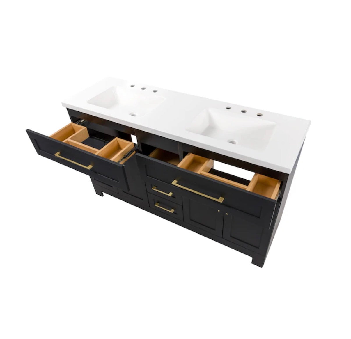 Cauley 60 Inch Black Double Sink Bathroom Vanity with White Cultured Marble Top (New in Box)