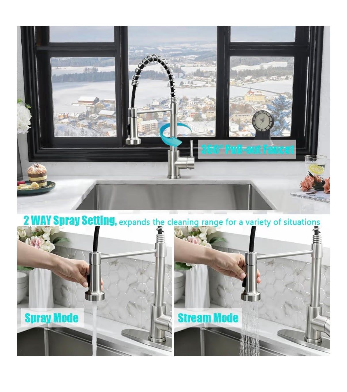 24 Inch Laundry Sink with Faucet Combo 24"X19"X13" Inch Stainless Steel Utility Sink 16 Gauge Laundry Room Sink Single Bowl Deep kitchen Sink Outdoor with Faucet Combo