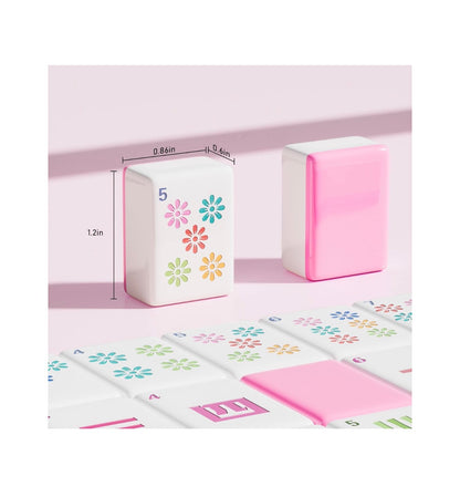 Pink American Mahjong Tile Set 160 Melamine Mahjong Tiles 1.2 Inch with Mahjong Tile Bag and Mahjong Accessories Suitable for Friends and Family Gatherings Mahjong Tiles (Pink) (New in Box)