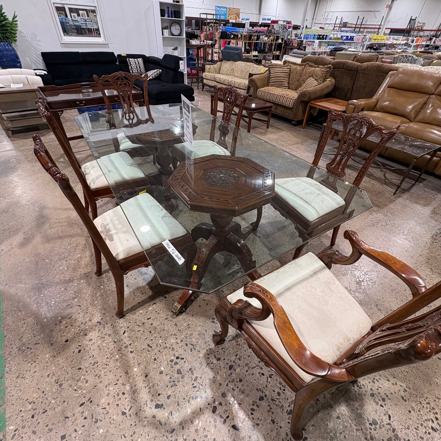 Glass Top Dining Table w/ 6 Chairs