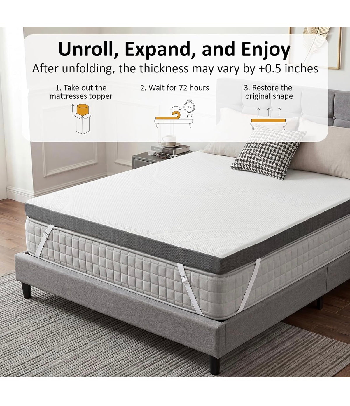 Extra Firm Mattress Topper King Size 4 Inch High Density Bed Topper Super Support Cozy Firm Mattress Pad for Back Pain Breathable Washable Cover with Ant-slip Straps (New in Box)