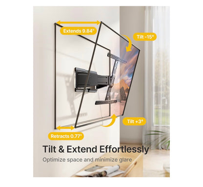 monTEK 0.77 Inch Ultra Slim Full Motion TV Wall Mount for 43-90 Inch TVs Low Profile TV Bracket, Holds 143 lbs, Swivel/Tilt/Level, Articulating Dual Arms, Max VESA 600x400mm, Fits 16 Inch/18 Inch Studs (New in Box)
