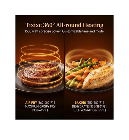 5-in-1 Glass Air Fryer for Zero-Oil Healthy Cooking, Space Saving 1500W Countertop Cooker with 4 QT 6 Cup Glass Bowl, Non-ToxicSafe & Dishwasher Friendly for Small & Large Family Meals (Gray) (New in Box)