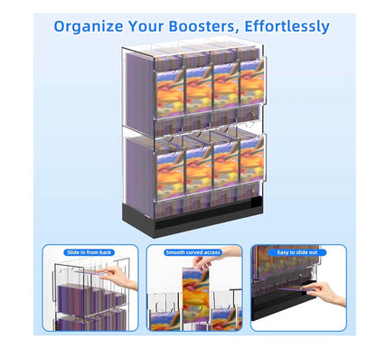 8 Slot Clear Acrylic Booster Pack Dispenser, Card Organizer with Black Base, Fits 280+ Booster Packs, 4mm Thick Display Holders for Sports, Trading Collector Cards