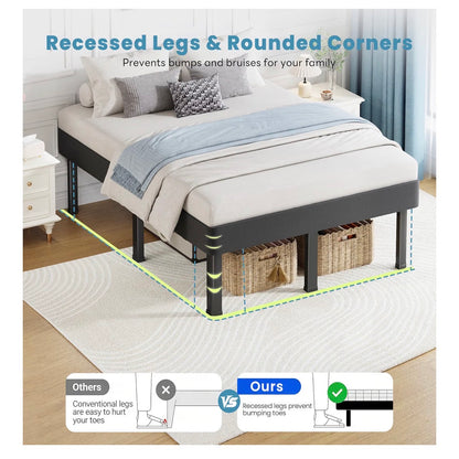 18 Inch Full All-in-One Box Spring, Metal Mattress Foundation with 9 Legs Heavy Duty 400 Lbs Capacity, Rounded Edges & Recessed Legs, Fabric Cover, Noise Free, Easy Assembly, Under-Bed Storage (New in Box)