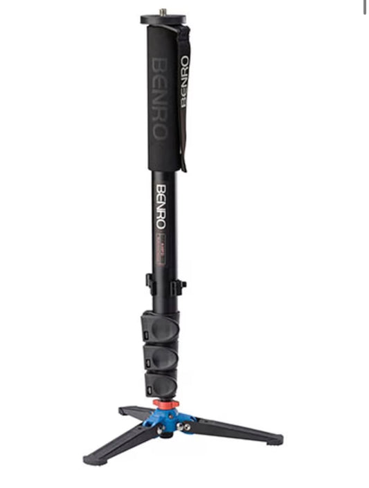 Benro Aluminum Monopod 4 Section Flip-Lock Monopod with 3 Leg Folding Base, 64.6 Inch Max Height & 39.7lb Load Capacity for DSLR, Mirrorless & Video Cameras