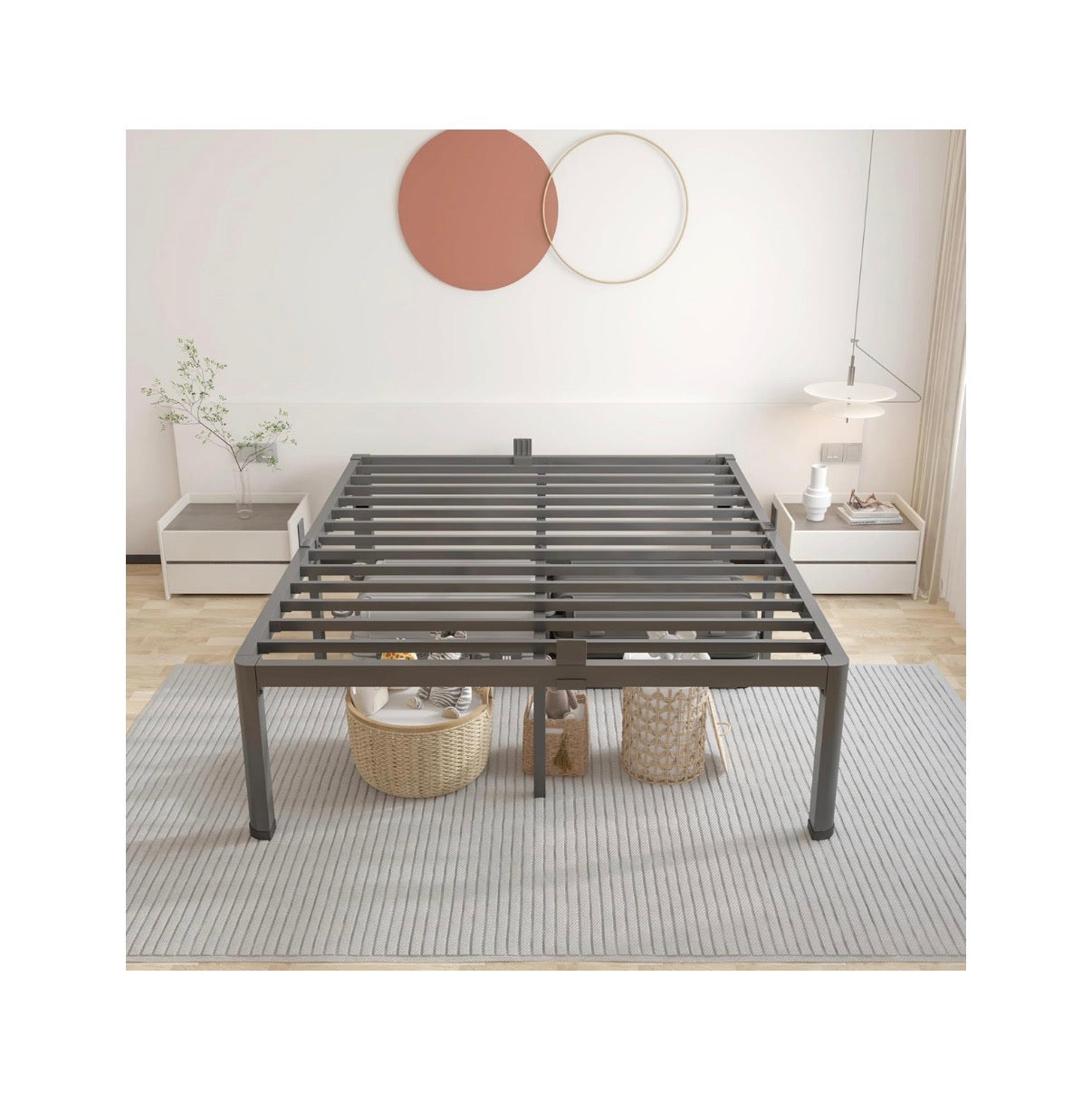 20 Inch Full Bed Frame with Rounded Corner Mattress Baffle Easy Assembly, Noise Free, 3500lbs Load Capacity, No Box Spring Needed, 18.4 Inch Storage Space, Headboard Hole, Heavy duty Steel (New in Box)