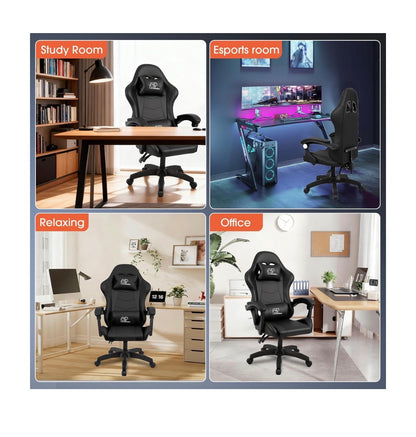 BorealBear Gaming Chair Office Chair, Reclining High Back PU Leather Computer Desk Chair with Headrest and Lumbar Support, Suitable for Gaming Chairs, Office Storage, and More (Black) (New in Box)