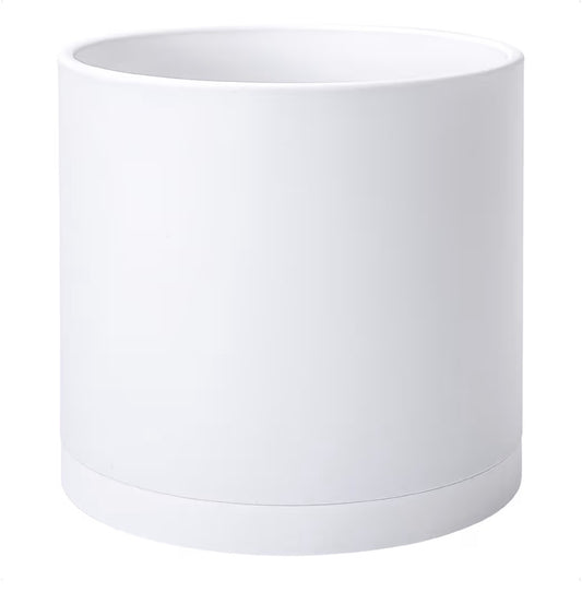 D'Vine Dev 16 Inch White Plastic Planter Pot with Drainage Hole and Seamless Saucers (New In Box)