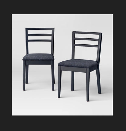 Set of 2-Ladder Back Dining Chairs with Padded Seat (Black) (New in Box)