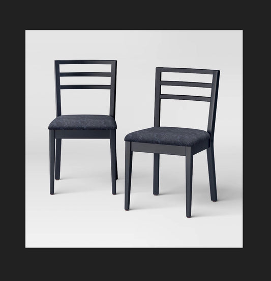 Set of 2-Ladder Back Dining Chairs with Padded Seat (Black) (New in Box)