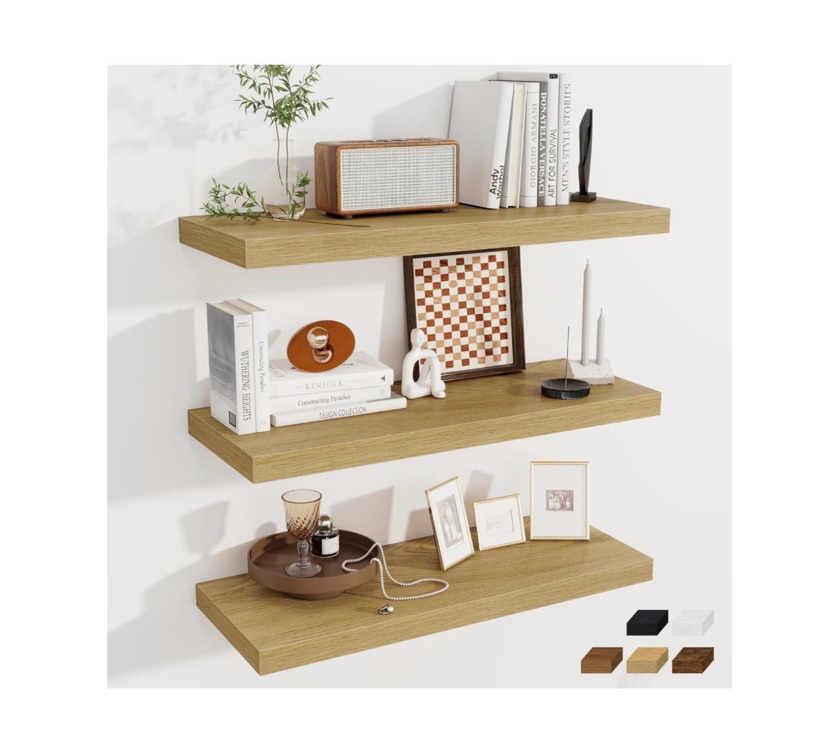Deep Floating Shelves, 32 Inch Width X 12 Inch Depth Oak Wall Shelves, 32 Long Rustic Wood Wide Storage Shelves for Bedroom, Kitchen, Farmhouse, Laundry room, and Office Set of 3 (New in Box)