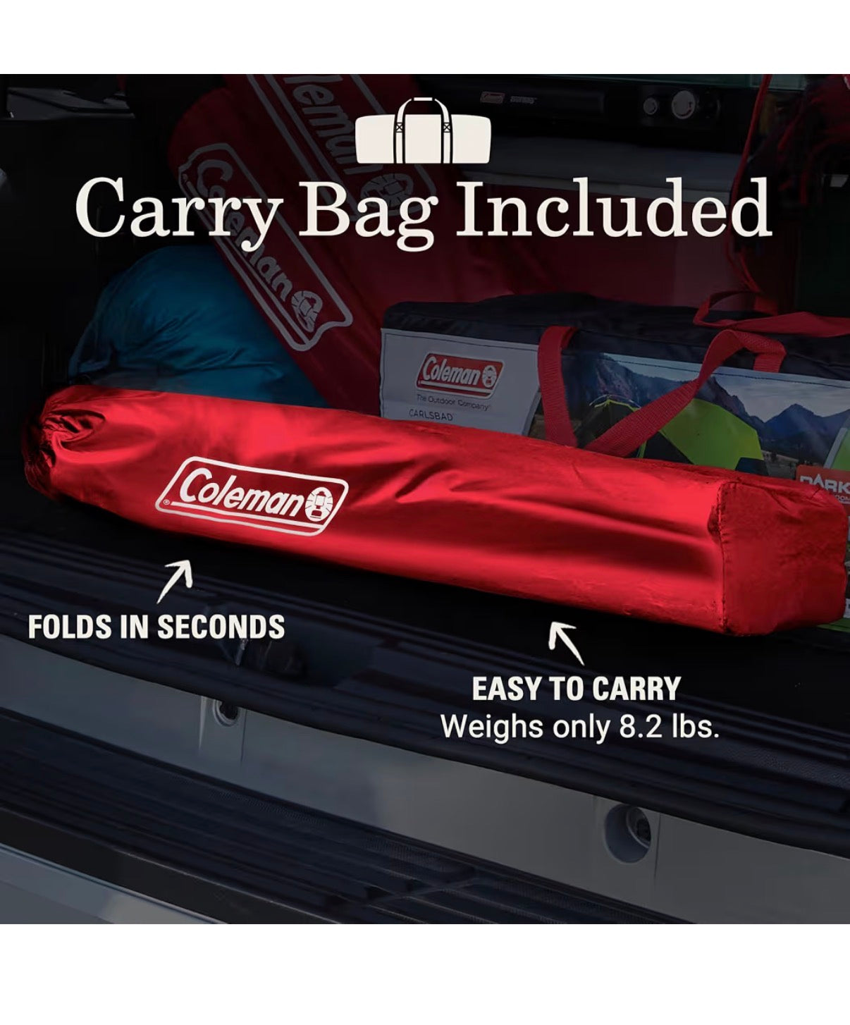 Coleman Poratble Camping Chair with 4-Can Cooler, Cushioned Seat & Back with Side Pockets & Cup Holder, Carry Bag Included, Great for Camping, Tailgating, Firepits, Patio & More (Red) (New in Box)