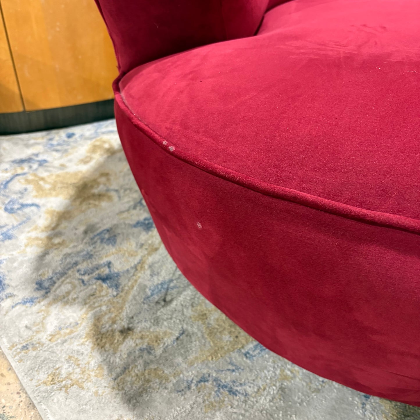 Vladimir Kagan Red Velvet Serpentine Sofa