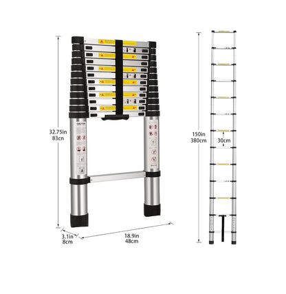 Telescoping Ladders, EN131 Standards Aluminum Extension Ladder Multi-Purpose Collapsible Ladder for RV or Outdoor Work 12.5Ft./3.8M (New in Box)
