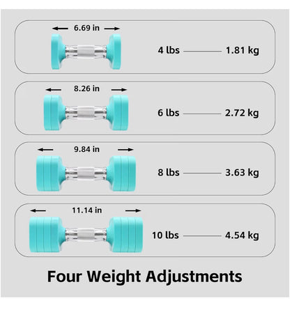 20 lbs Adjustable Dumbbell Set 4 in 1 Free Weights Dumbbells Set for 4 lbs, 6 lbs, 8 lbs, and 10 lbs with Metal Non-Slip Handle, Quick Change, Home Gym Strength Training Equipment for Men/Women (New in Box) (Blue)
