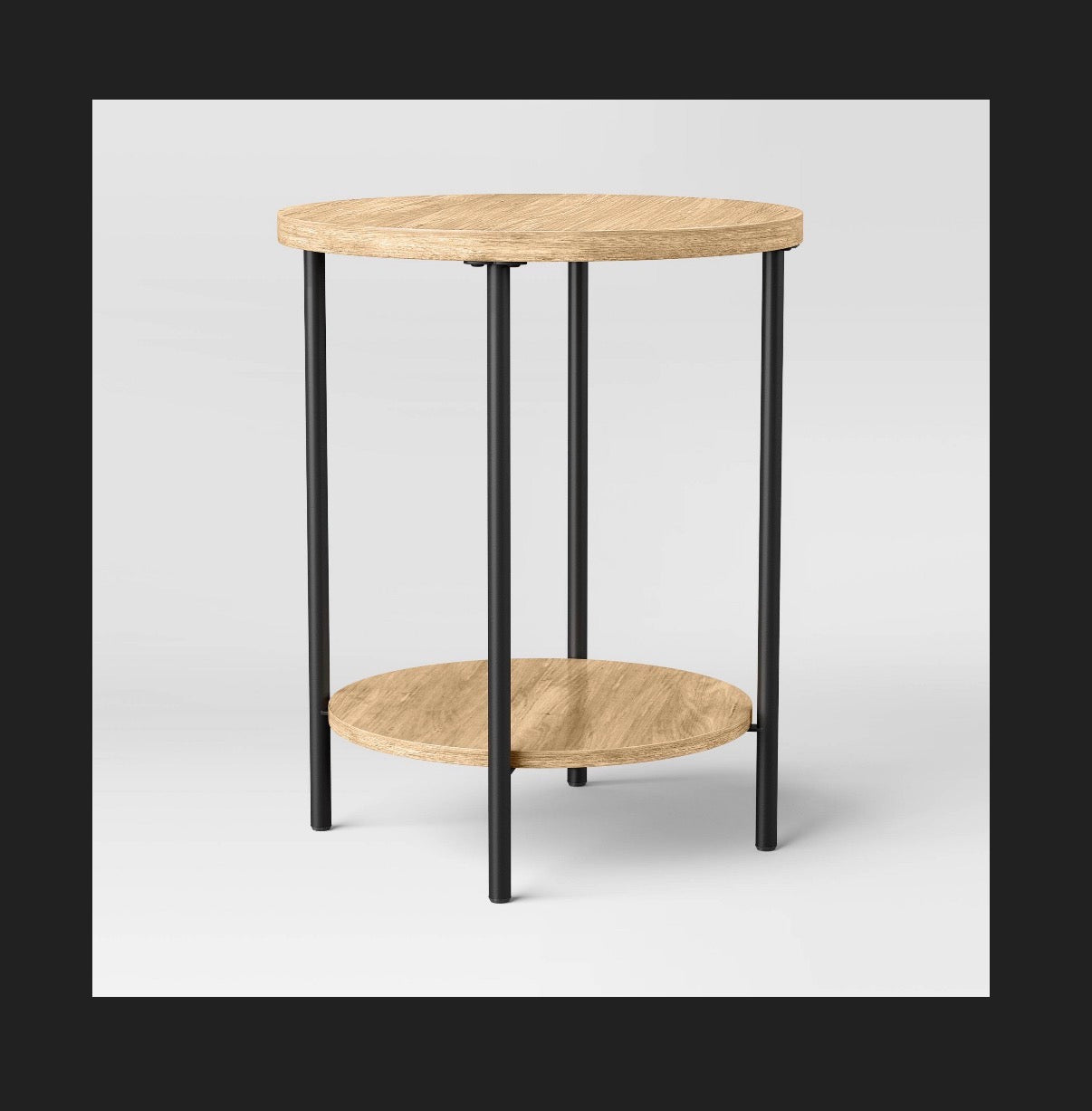 Wood and Metal Small Round Side Table (Natural Finish) (Assembly Required) (New in Box)