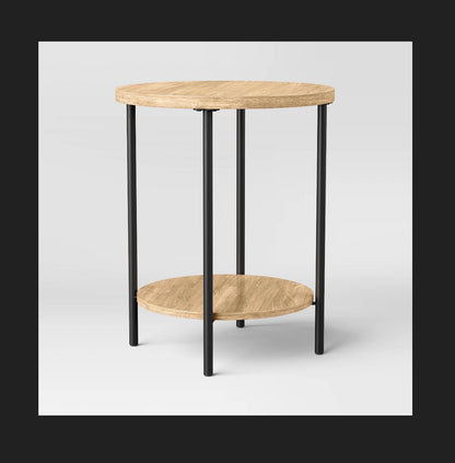 Wood and Metal Small Round Side Table (Natural Finish) (Assembly Required) (New in Box)